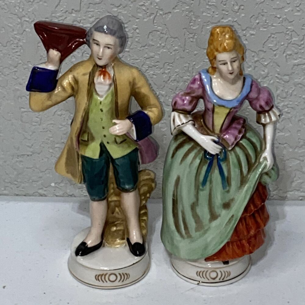 VTG Made In Occupied Japan Figurines Set 2 Courting Couple Colonial Victorian 8”